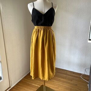 Mustard yellow linen Midi Skirt for summer